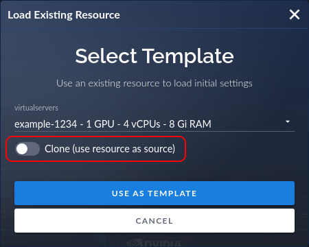 Leave Clone untoggled to create a Virtual Server template